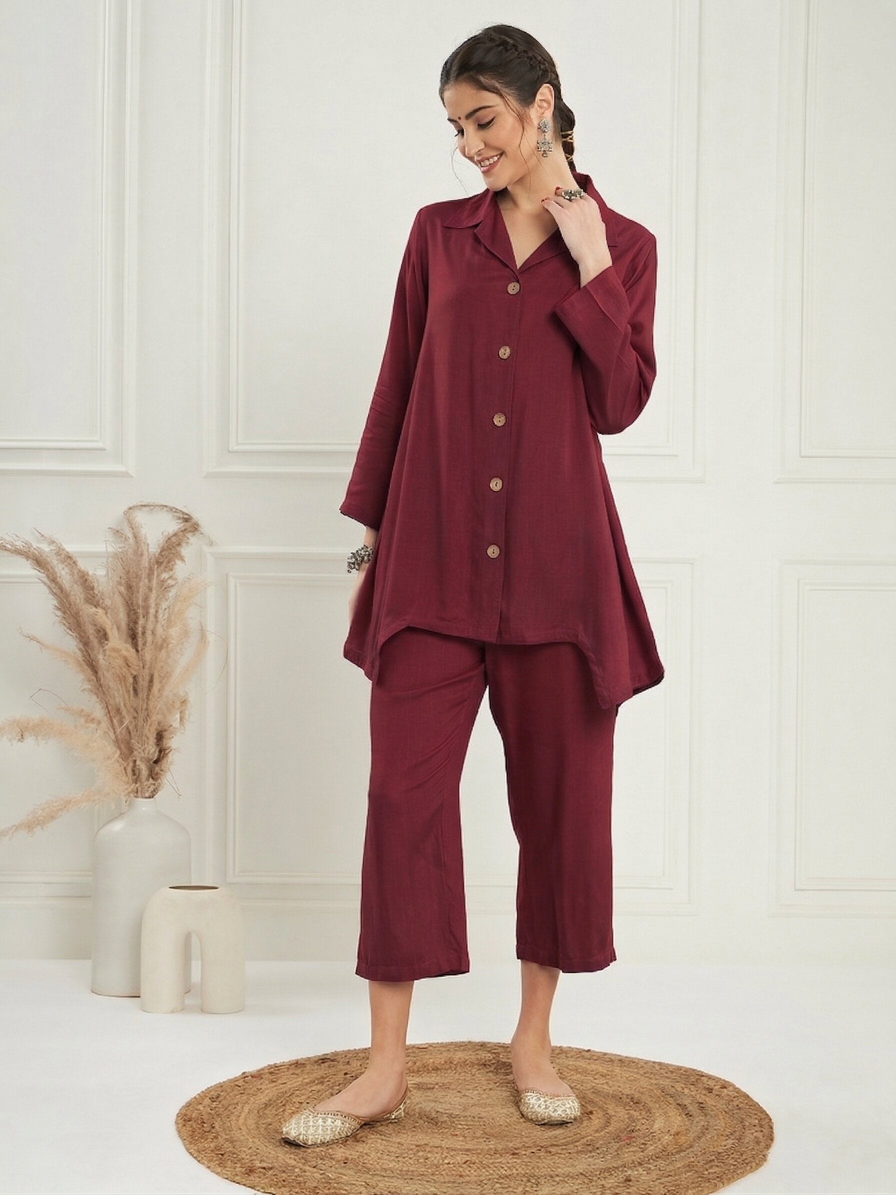 Maroon Blazer Coord Set