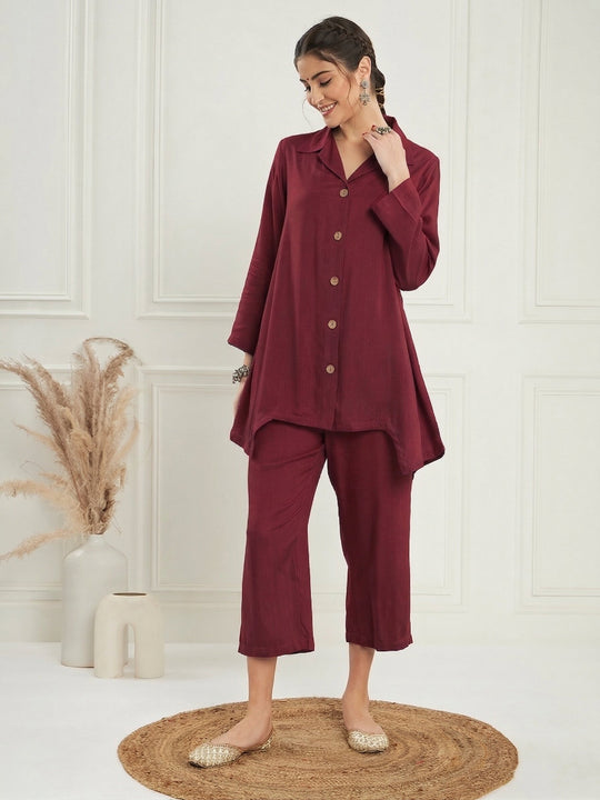 Maroon Blazer Coord Set