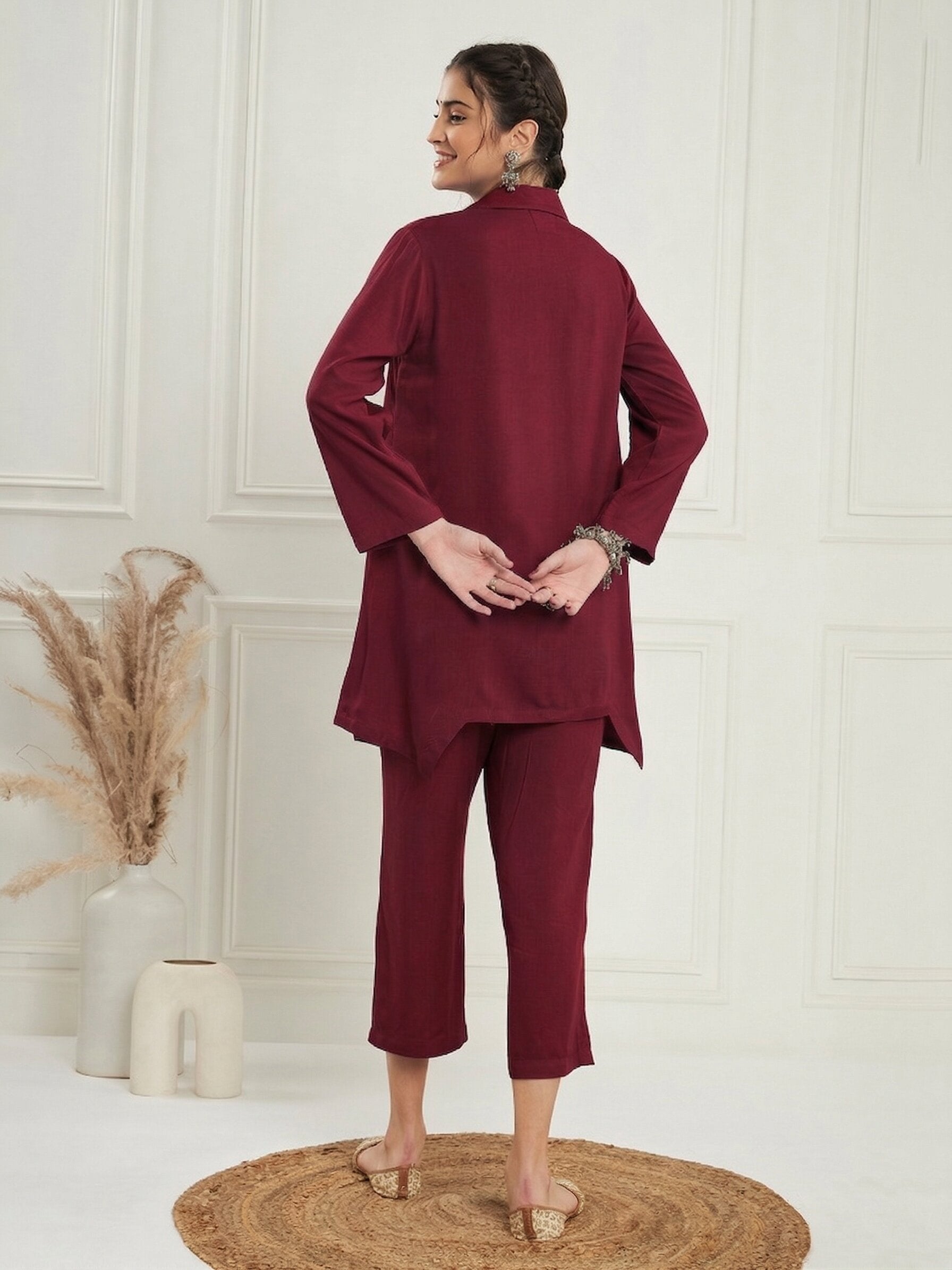 Maroon Blazer Coord Set