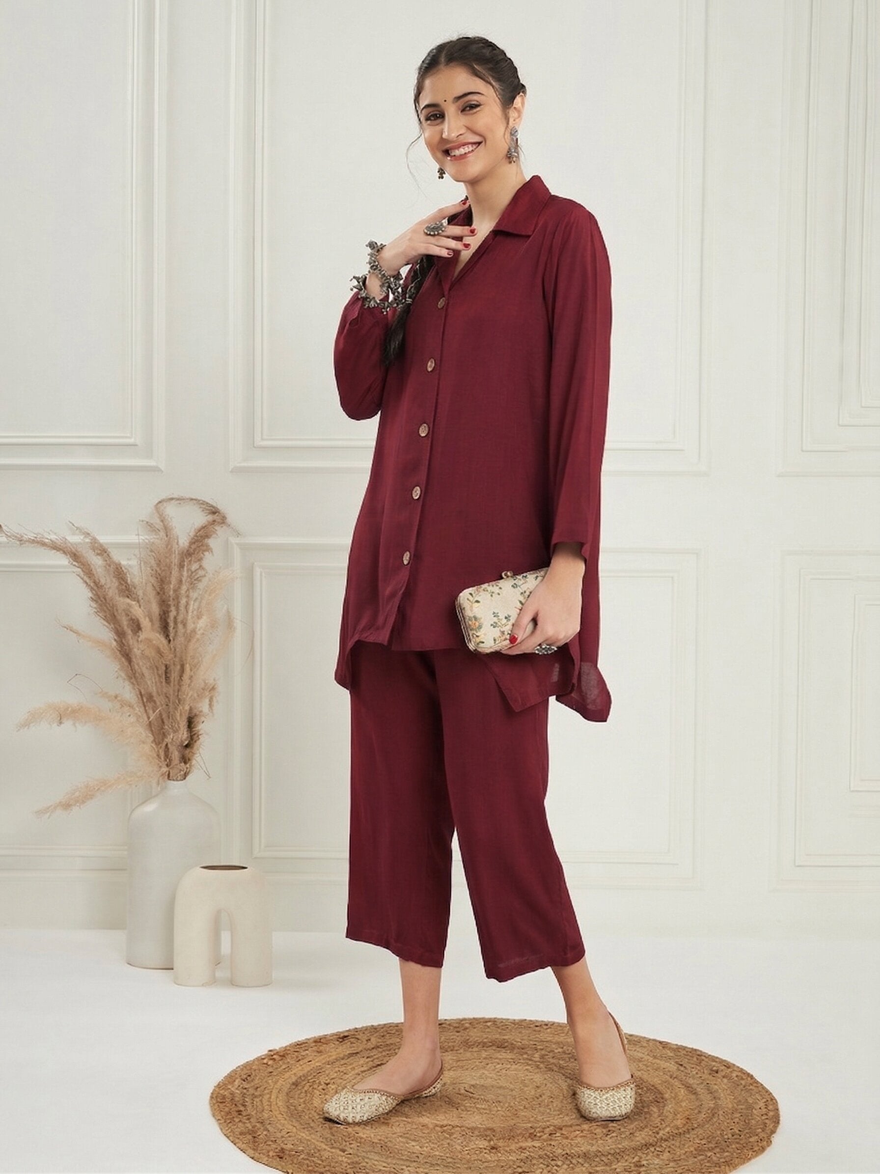 Maroon Blazer Coord Set