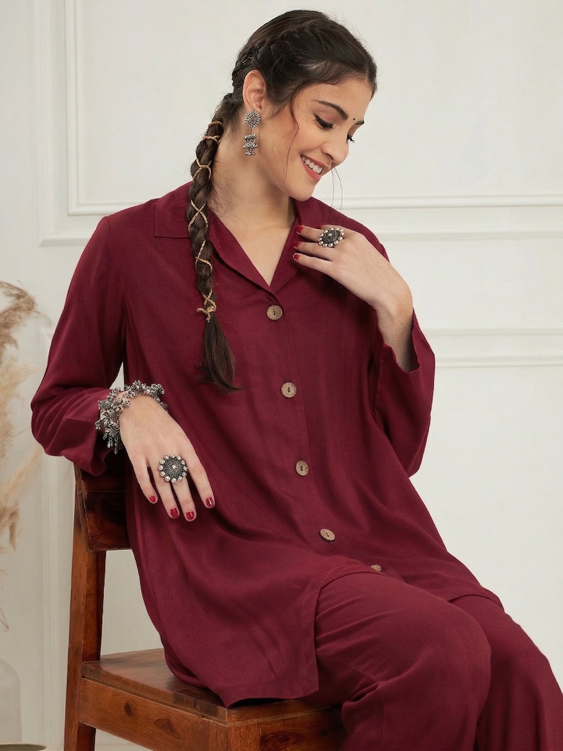 Maroon Blazer Coord Set