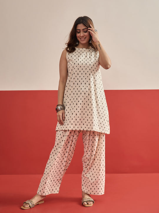 Black Ikat Cream Kurta Salwar Set