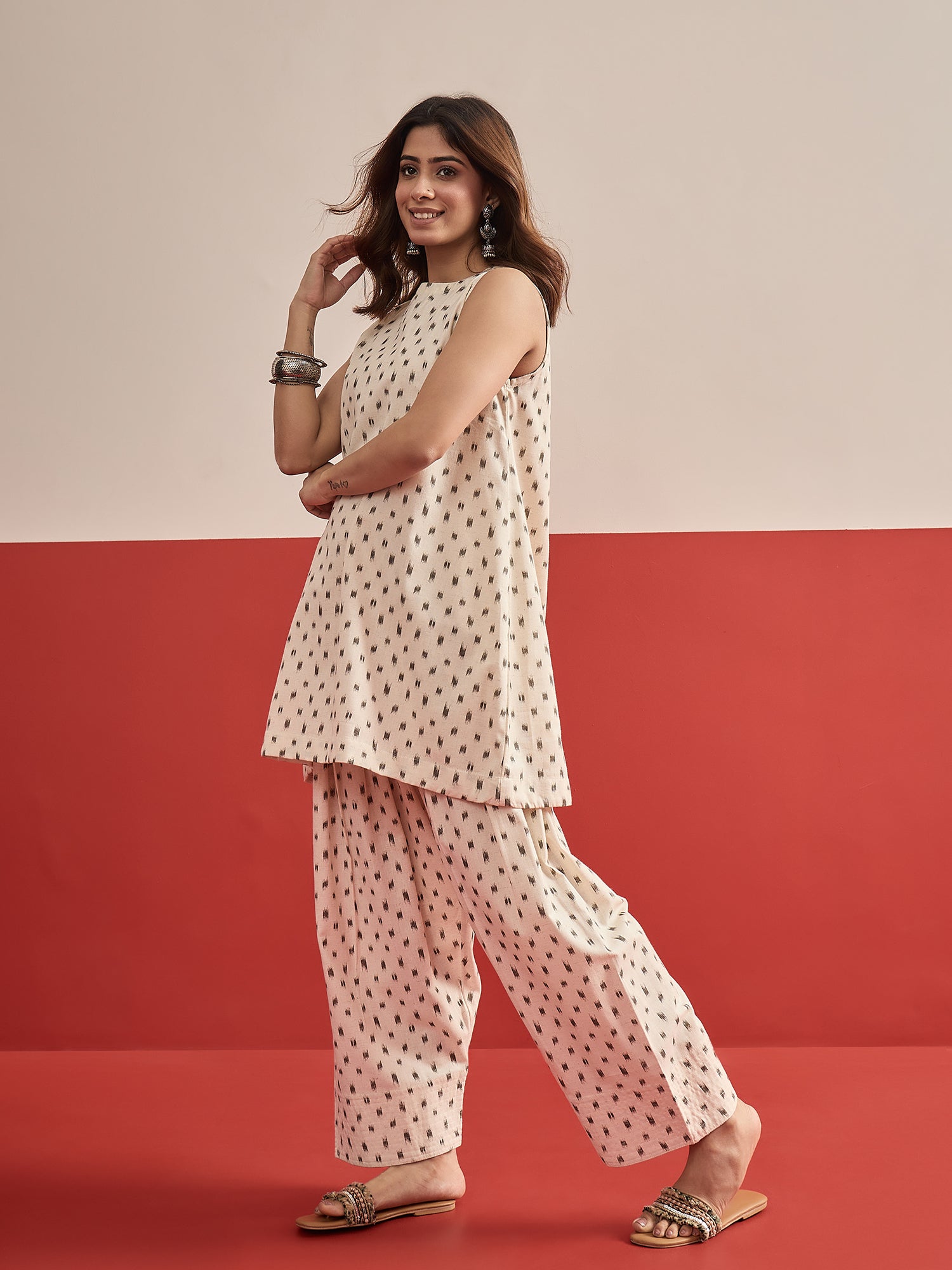 Black Ikat Cream Kurta Salwar Set