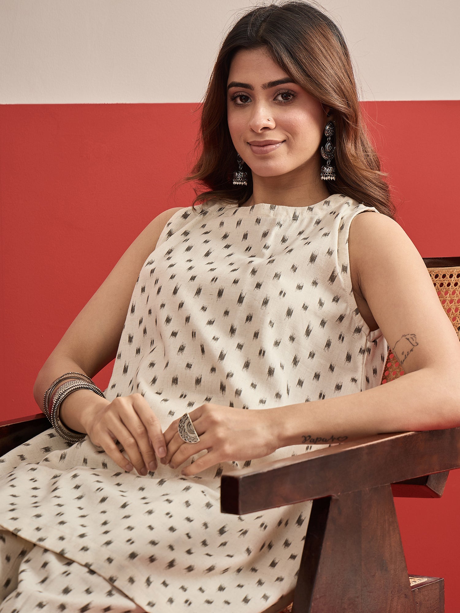 Black Ikat Cream Kurta Salwar Set