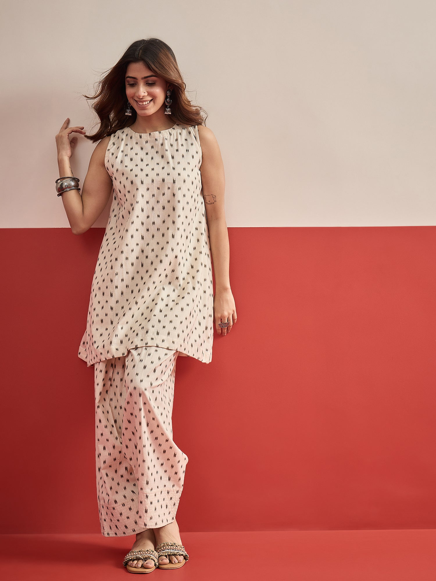 Black Ikat Cream Kurta Salwar Set