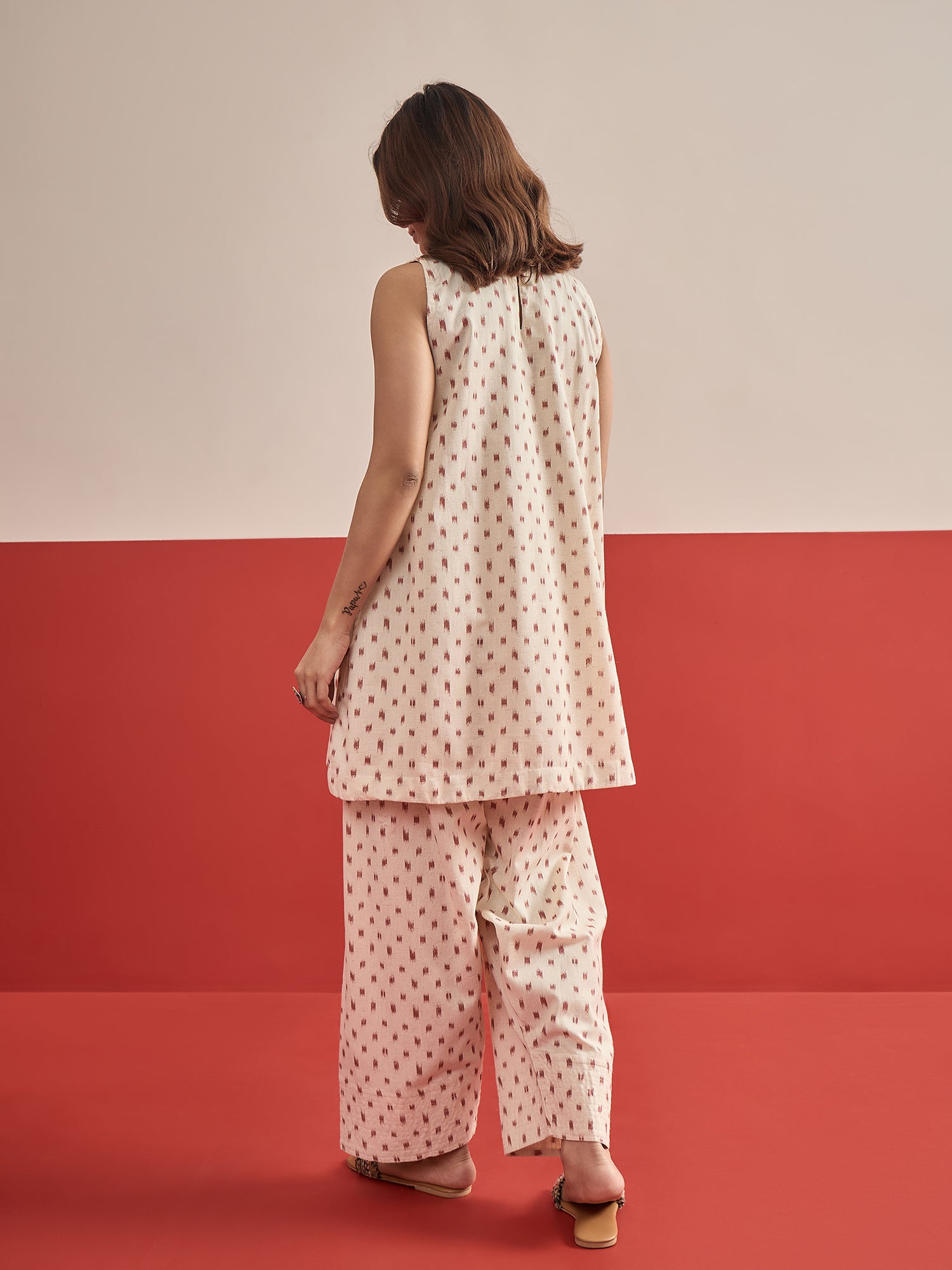 Rust Ikat Cream Kurta Salwar Set
