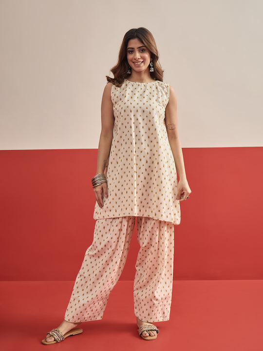 Mustard Ikat Cream Kurta Salwar Set