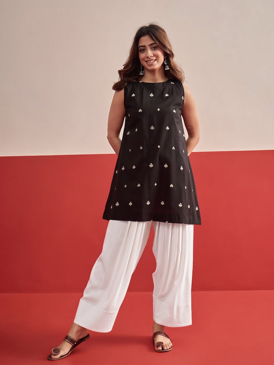 Black Cards Print Kurta Salwar Set