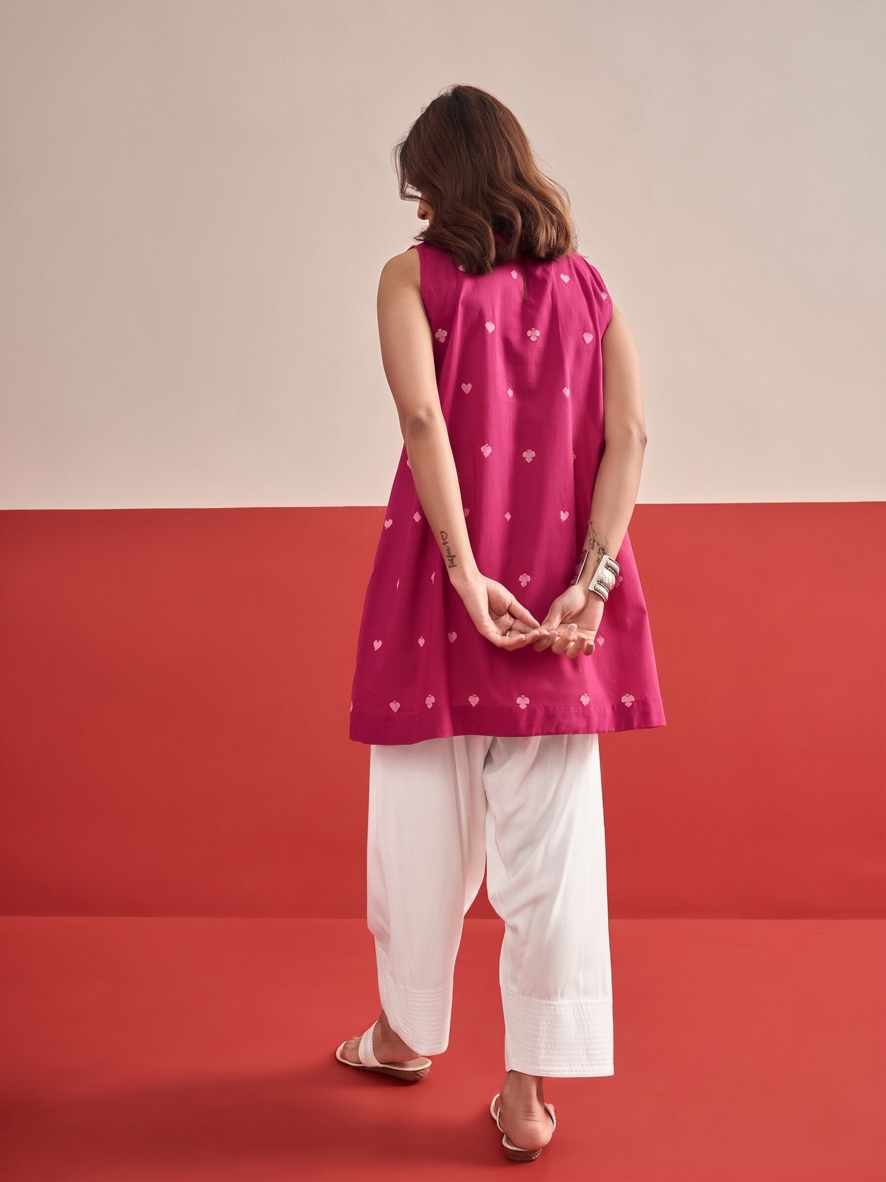 Fuchsia Cards Print Kurta Salwar Set