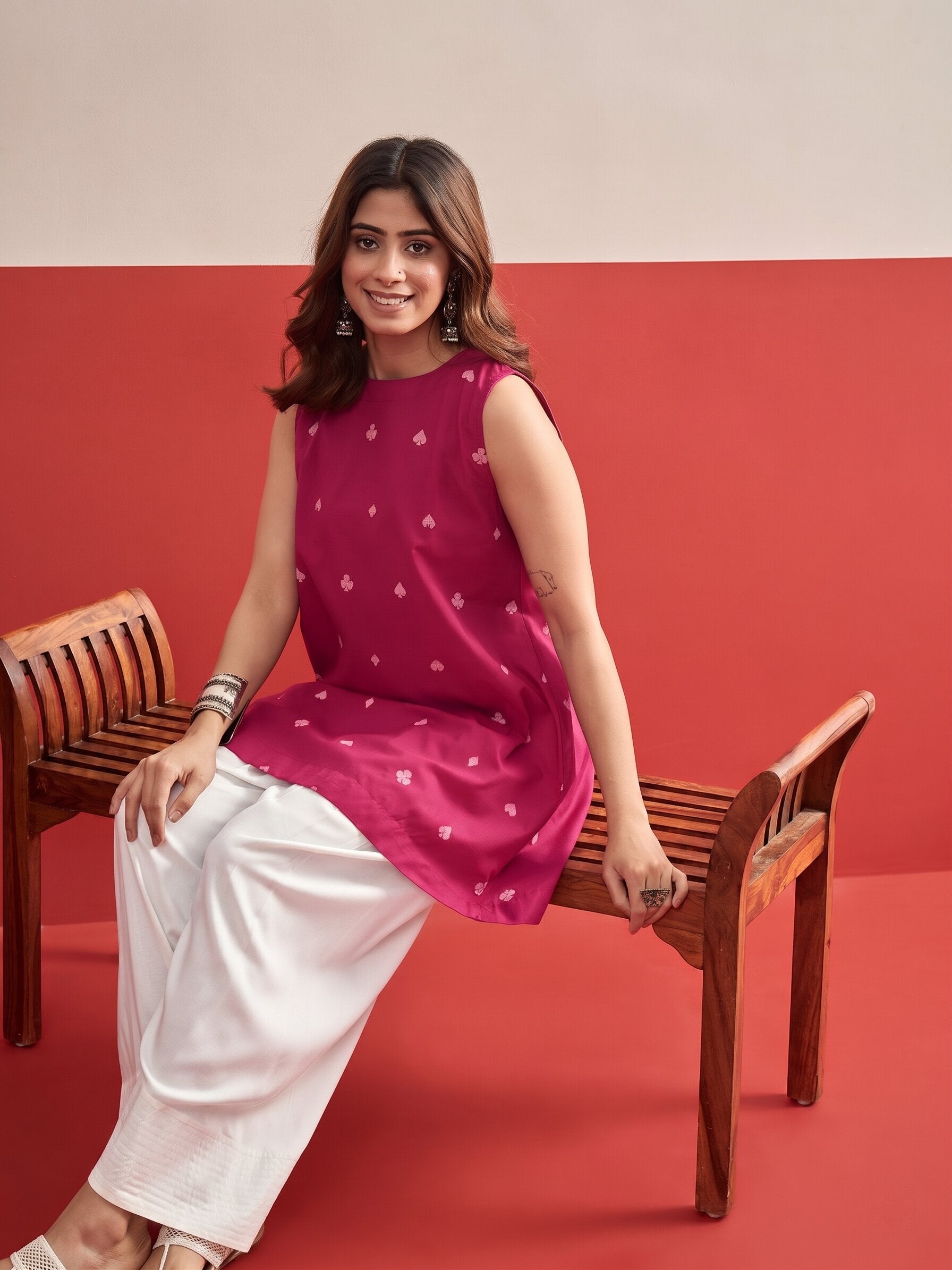 Fuchsia Cards Print Kurta Salwar Set