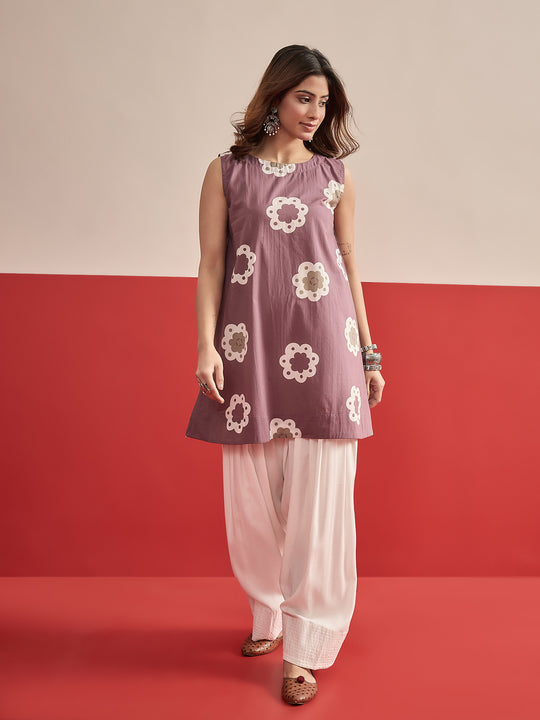 Dusty Mauve Kurta White Salwar Set