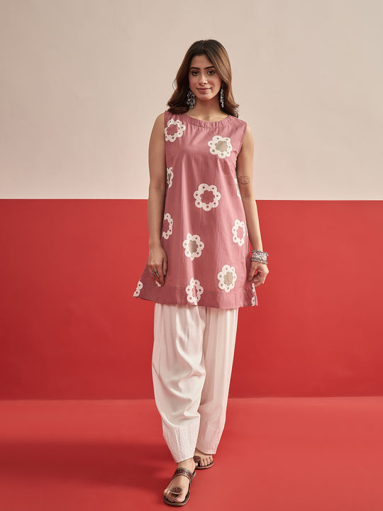 Rose Pink Kurta White Salwar Set