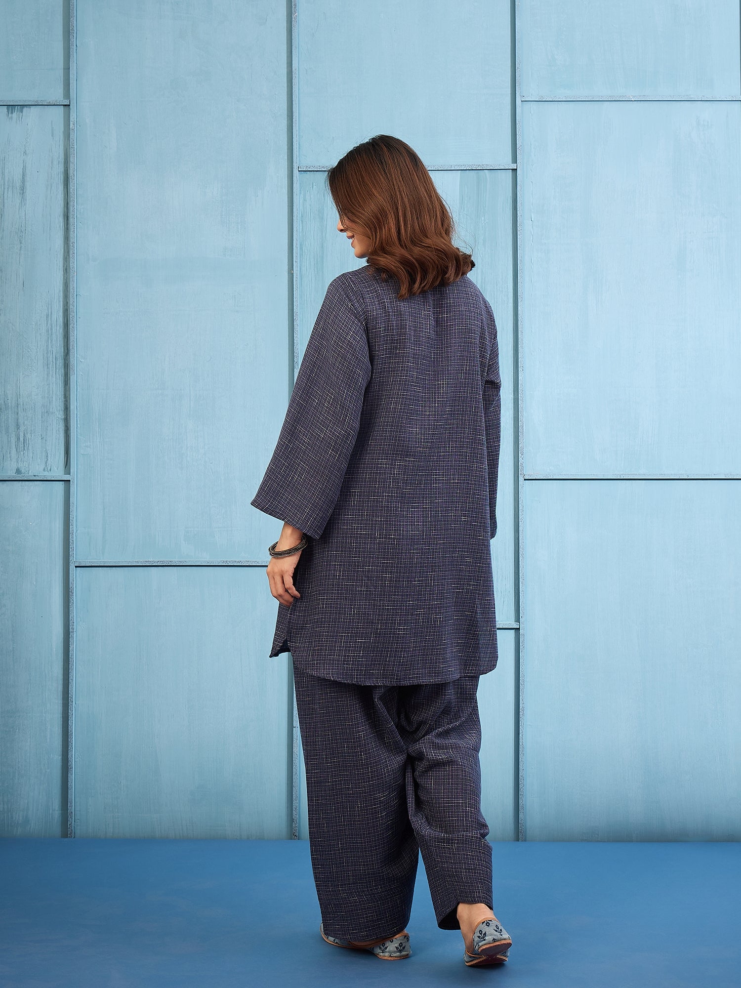 Navy Blue Khadi Linen Salwar Set