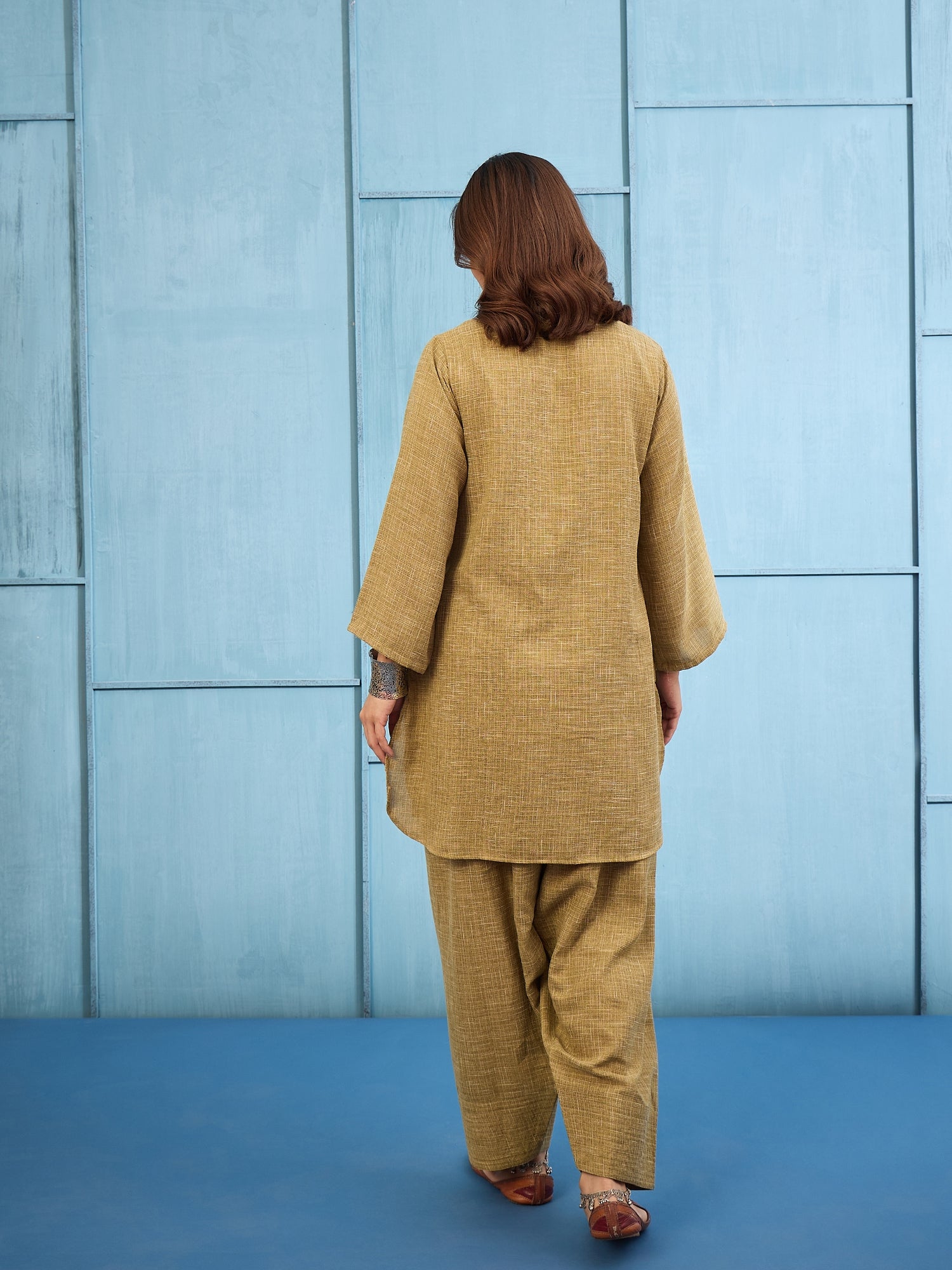 Olive Khadi Linen Salwar Set