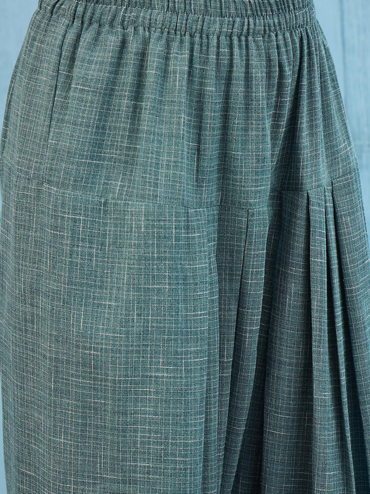 Blue Khadi Linen Boat Neck  Salwar Set