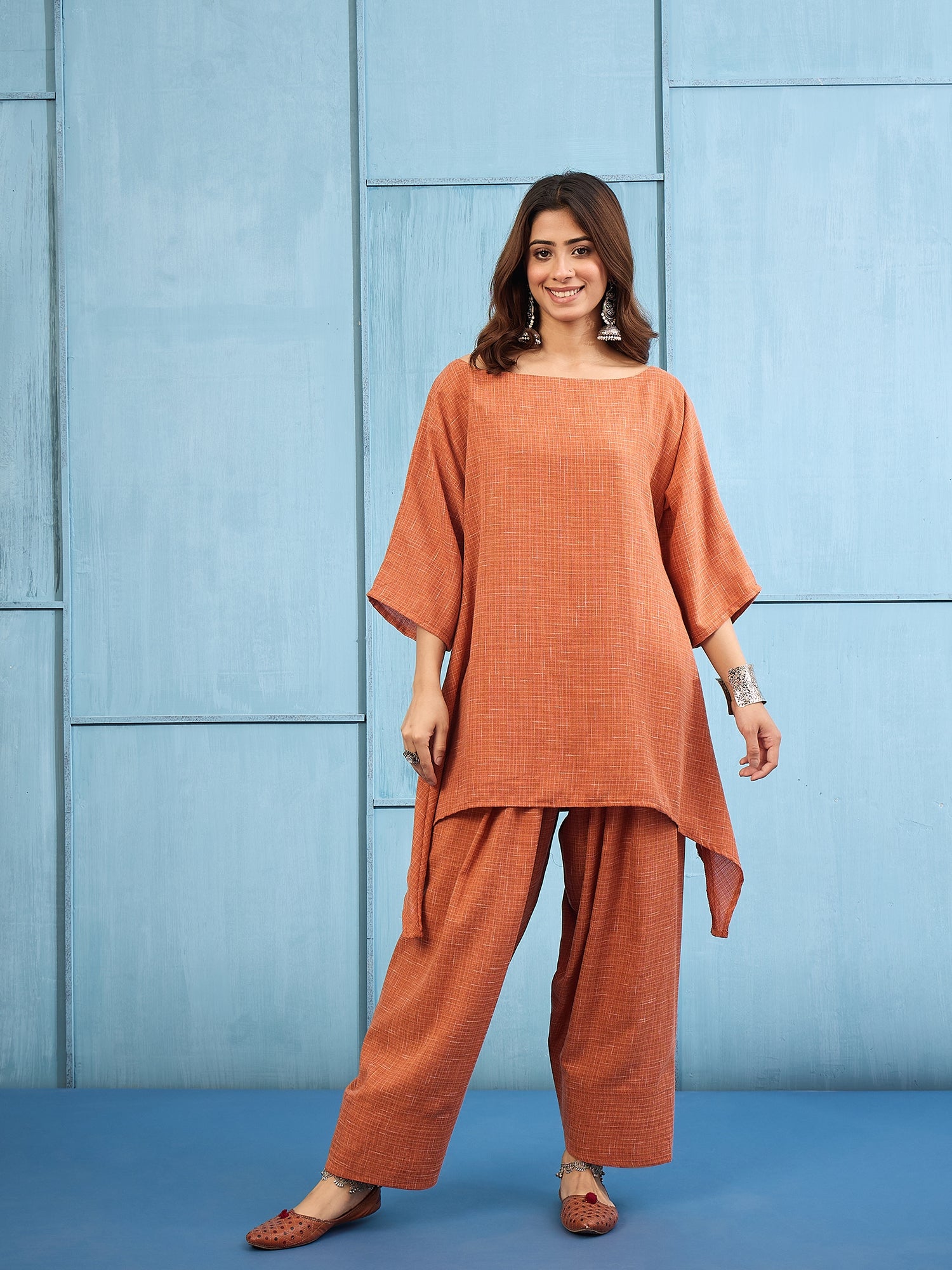 Rust Khadi Linen Boat Neck Salwar Set