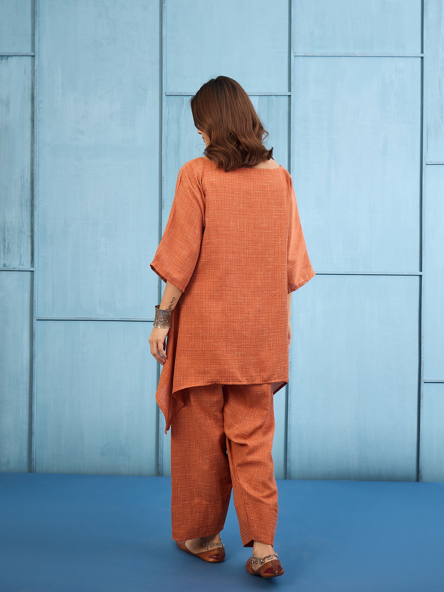 Rust Khadi Linen Boat Neck Salwar Set