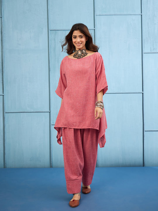 Dusty Pink  Khadi Linen Boat Neck Salwar Set