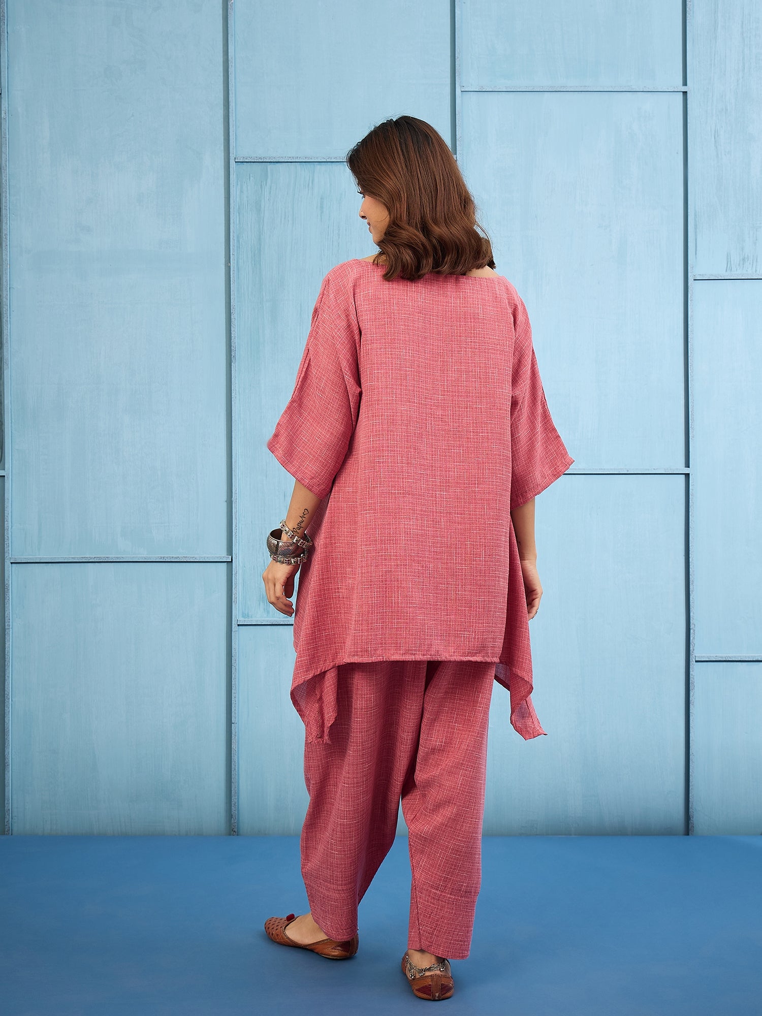 Dusty Pink  Khadi Linen Boat Neck Salwar Set