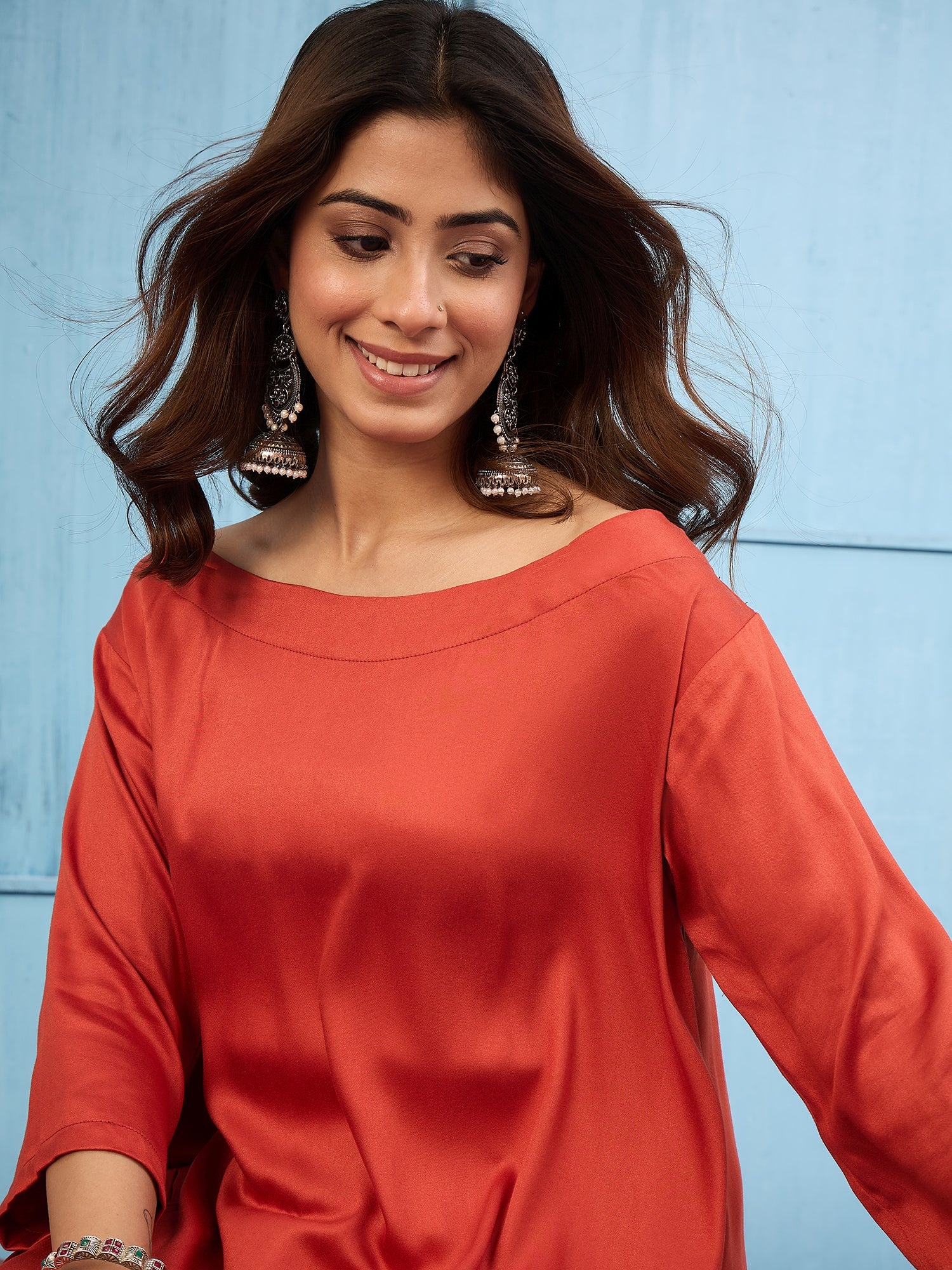Rust Boat Neck Top Yellow Salwar Set