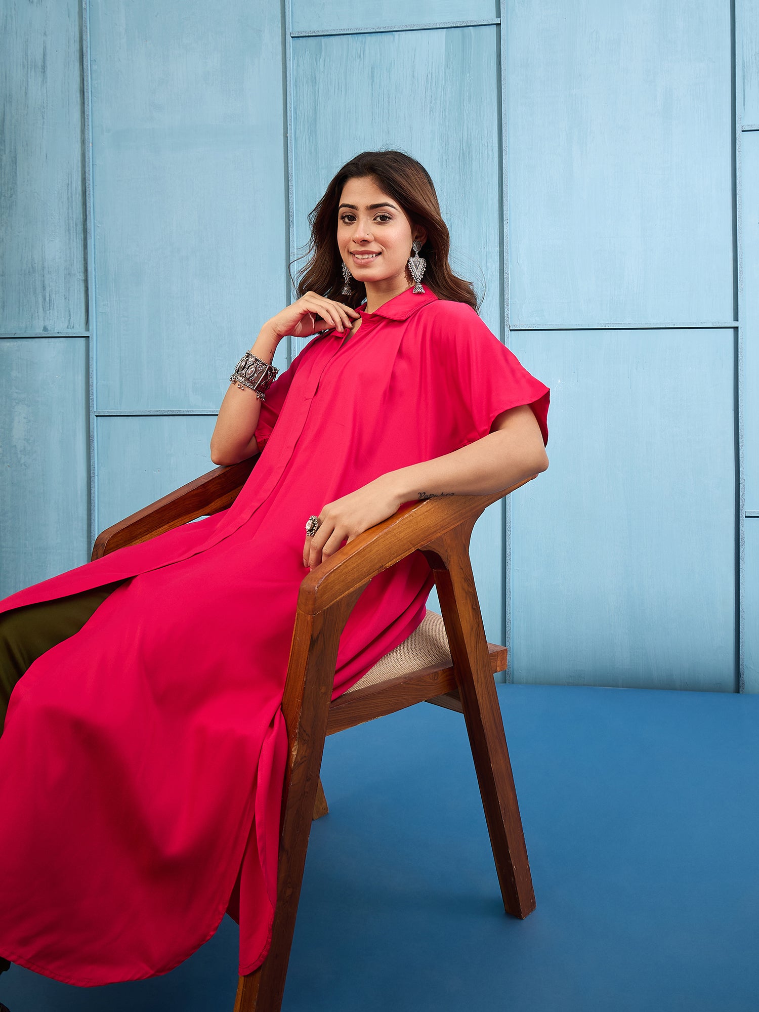 Pink Longline Kurta Pant Set (To be dispatched in 7 -10 days)
