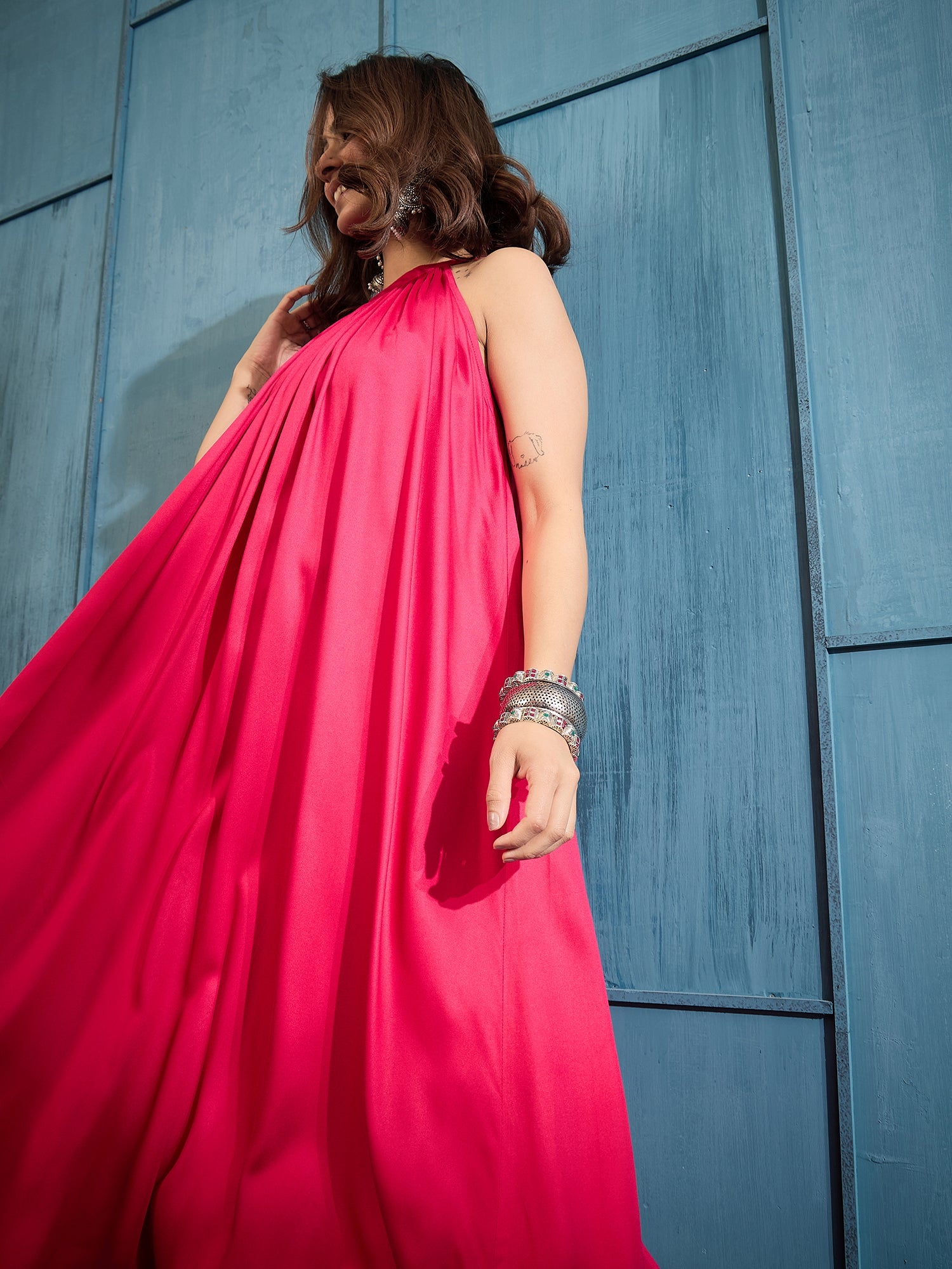 Pink Halter-Neck Matching Palazzo