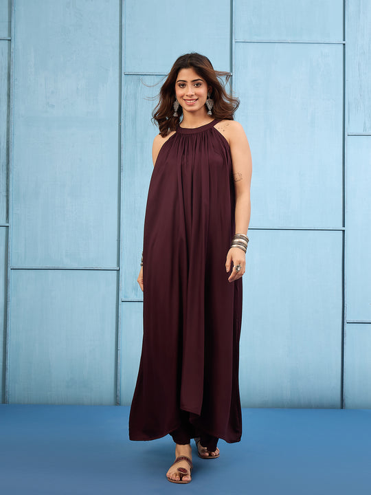 Dark Brown Halter-Neck Matching Palazzo