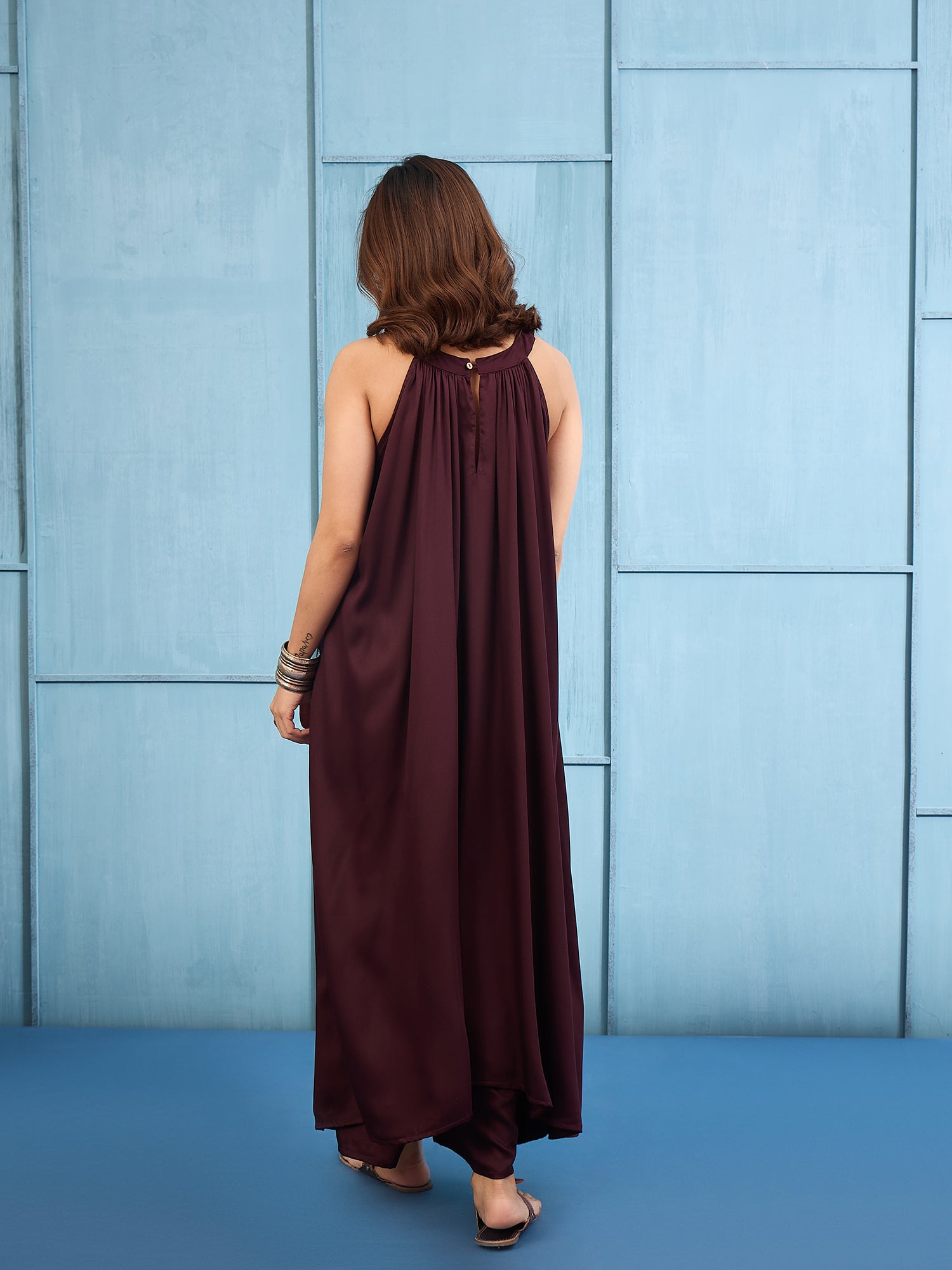 Dark Brown Halter-Neck Matching Palazzo