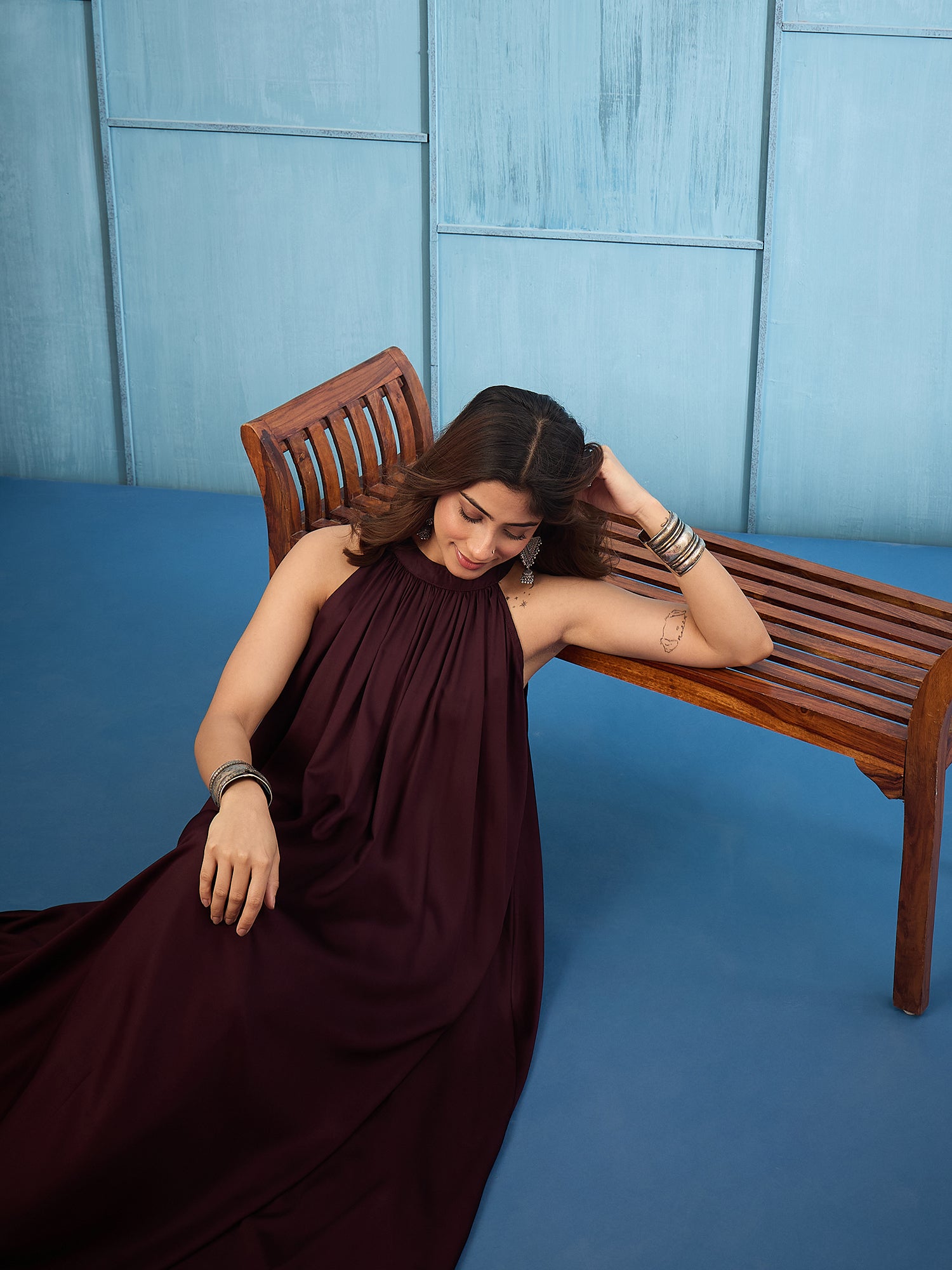 Dark Brown Halter-Neck Matching Palazzo