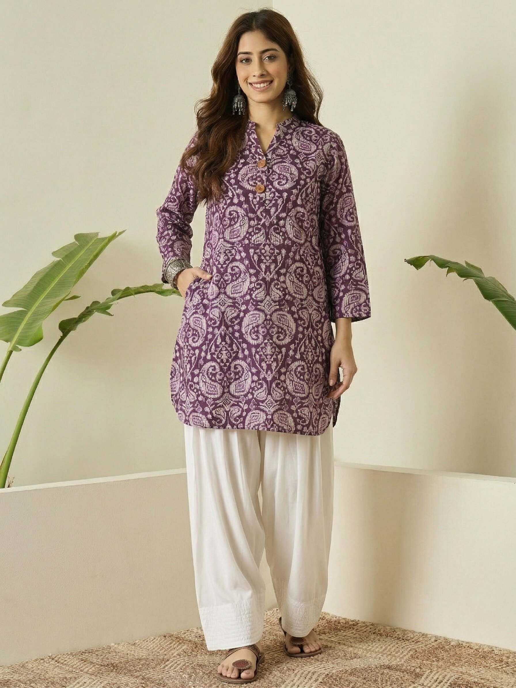 Dusty Mauve Paisley White Salwar Set