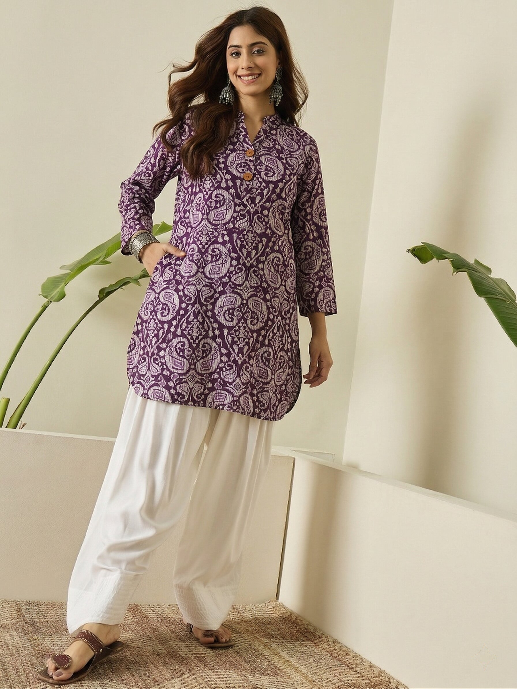 Dusty Mauve Paisley White Salwar Set
