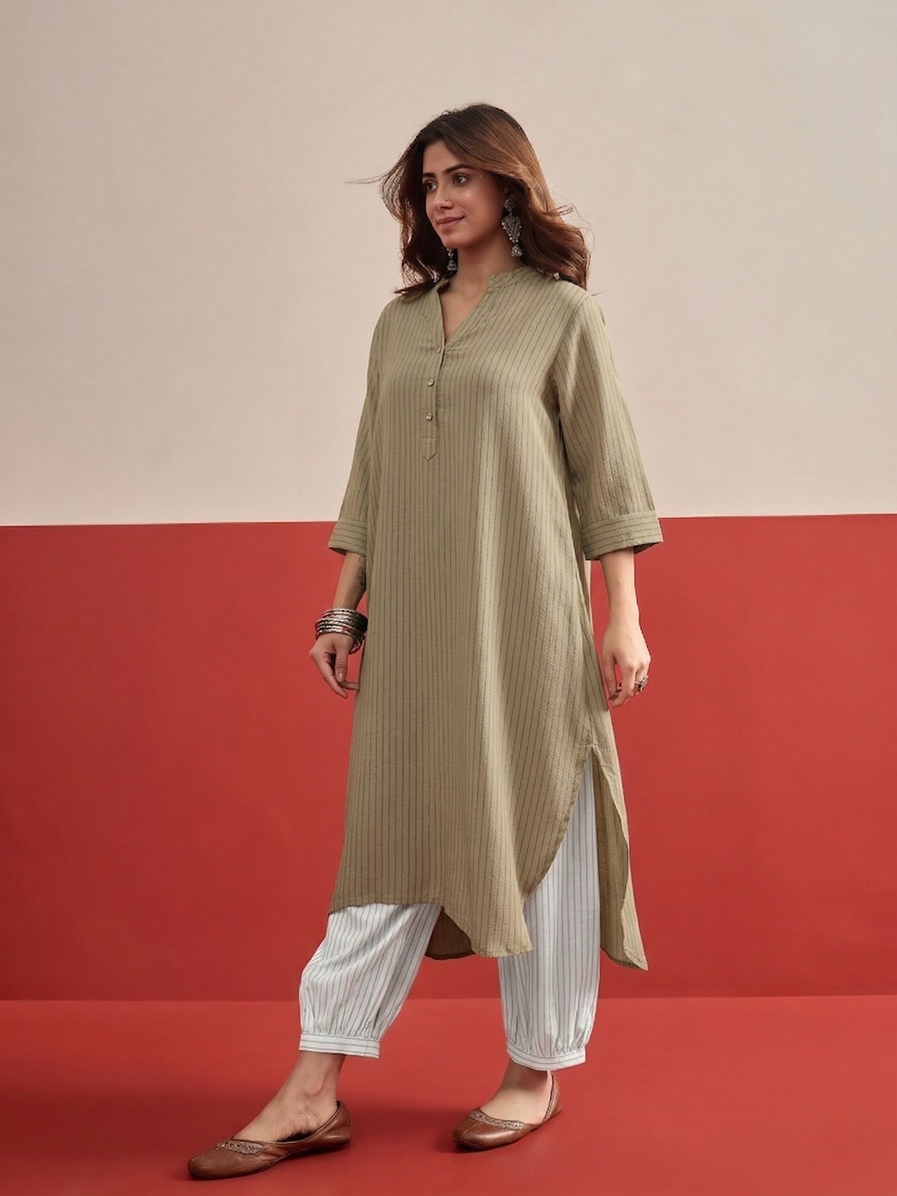 Khaki kurta White Afghani Salwar Set