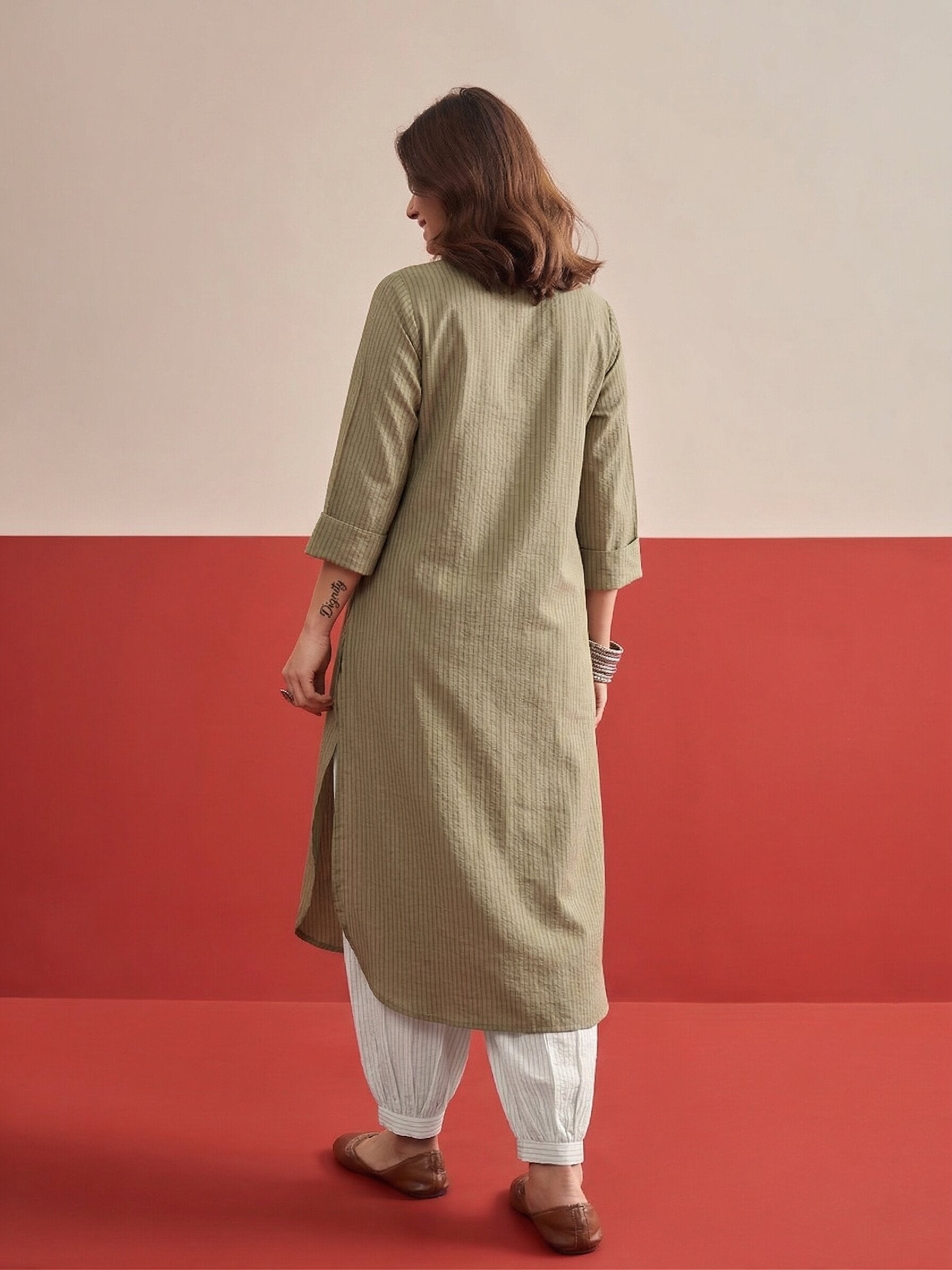 Khaki kurta White Afghani Salwar Set