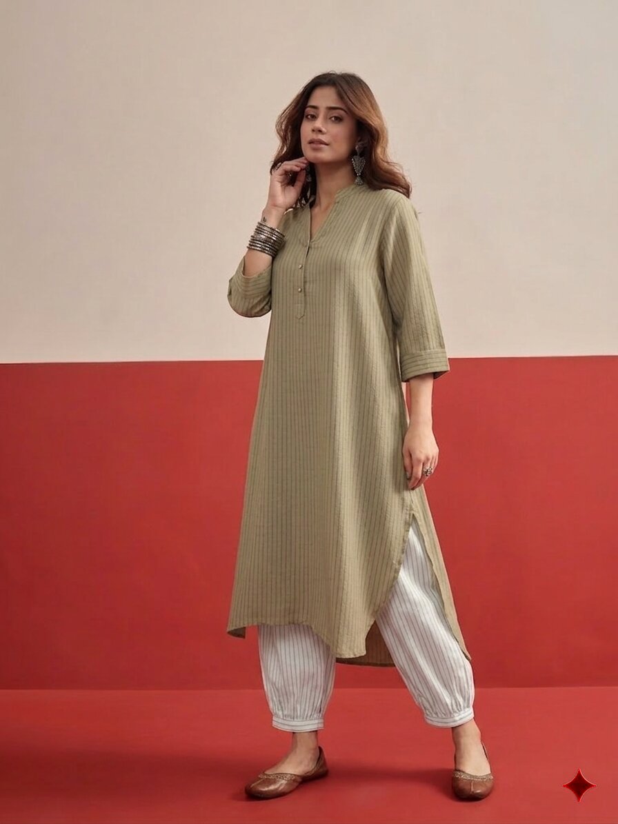 Khaki kurta White Afghani Salwar Set