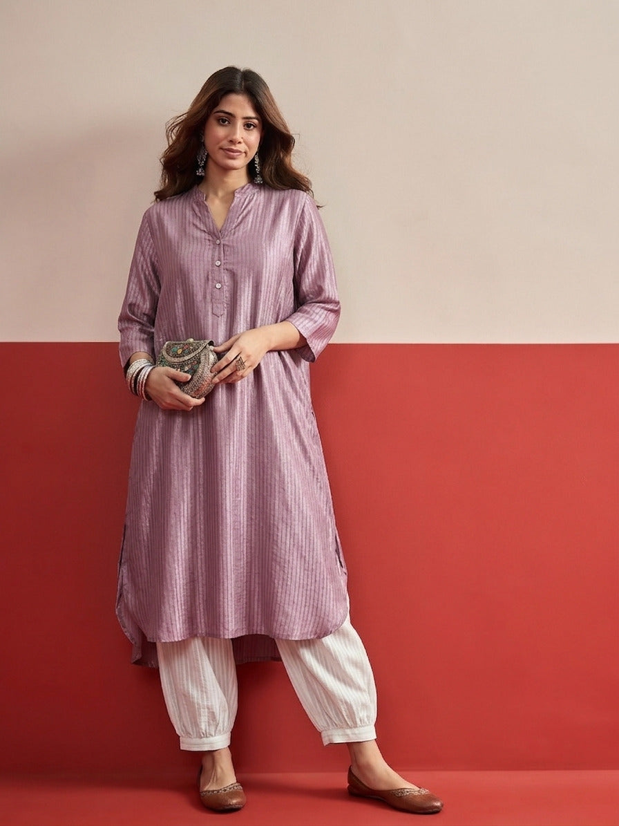 Mauve kurta White Afghani Salwar Set