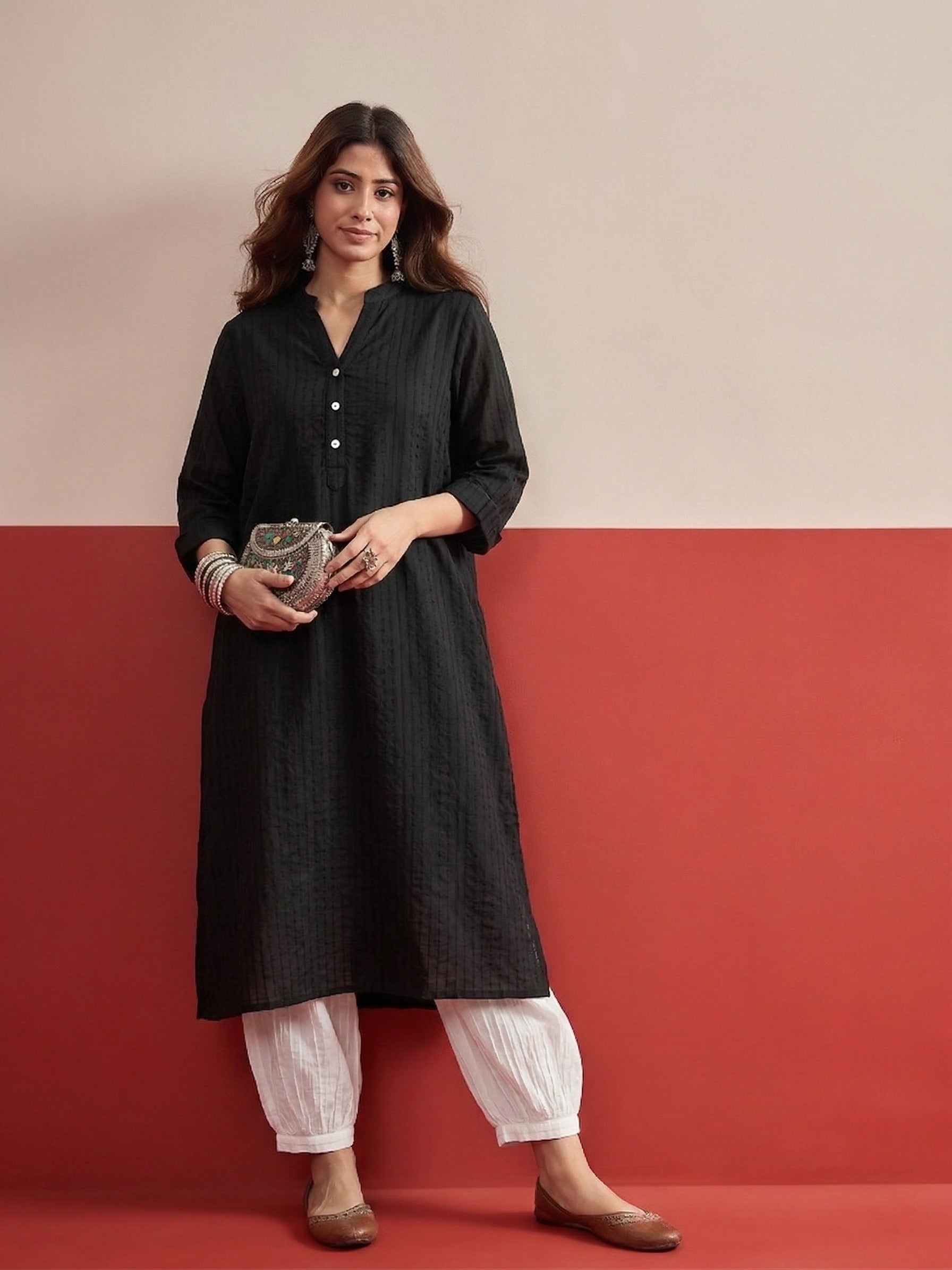 Black kurta White Afghani Salwar Set