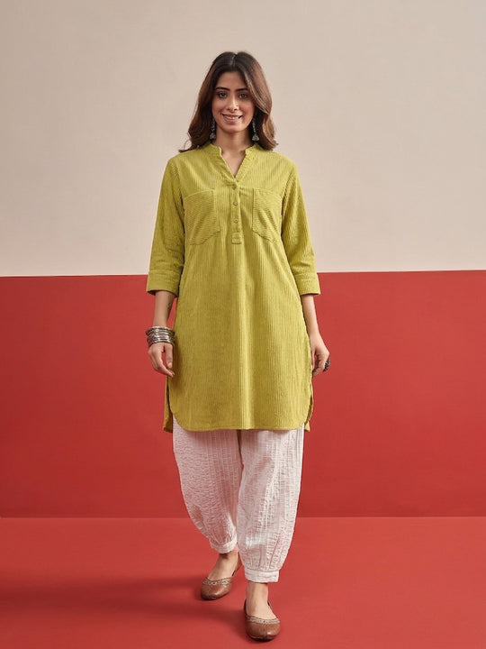 Lime Kurta White Afghani Salwar Set
