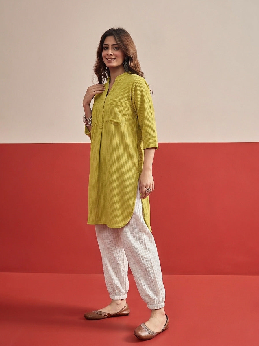 Lime Kurta White Afghani Salwar Set