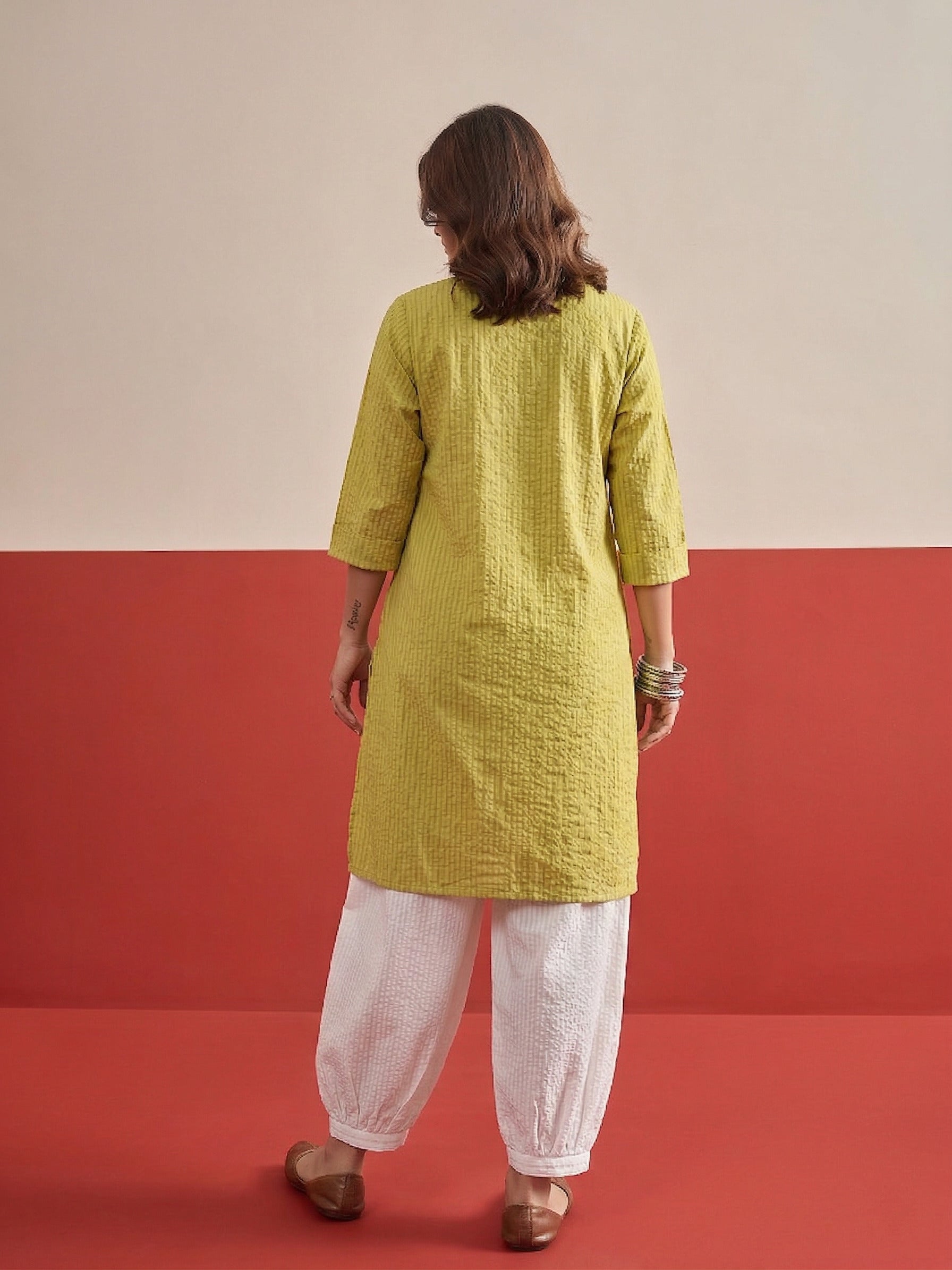 Lime Kurta White Afghani Salwar Set