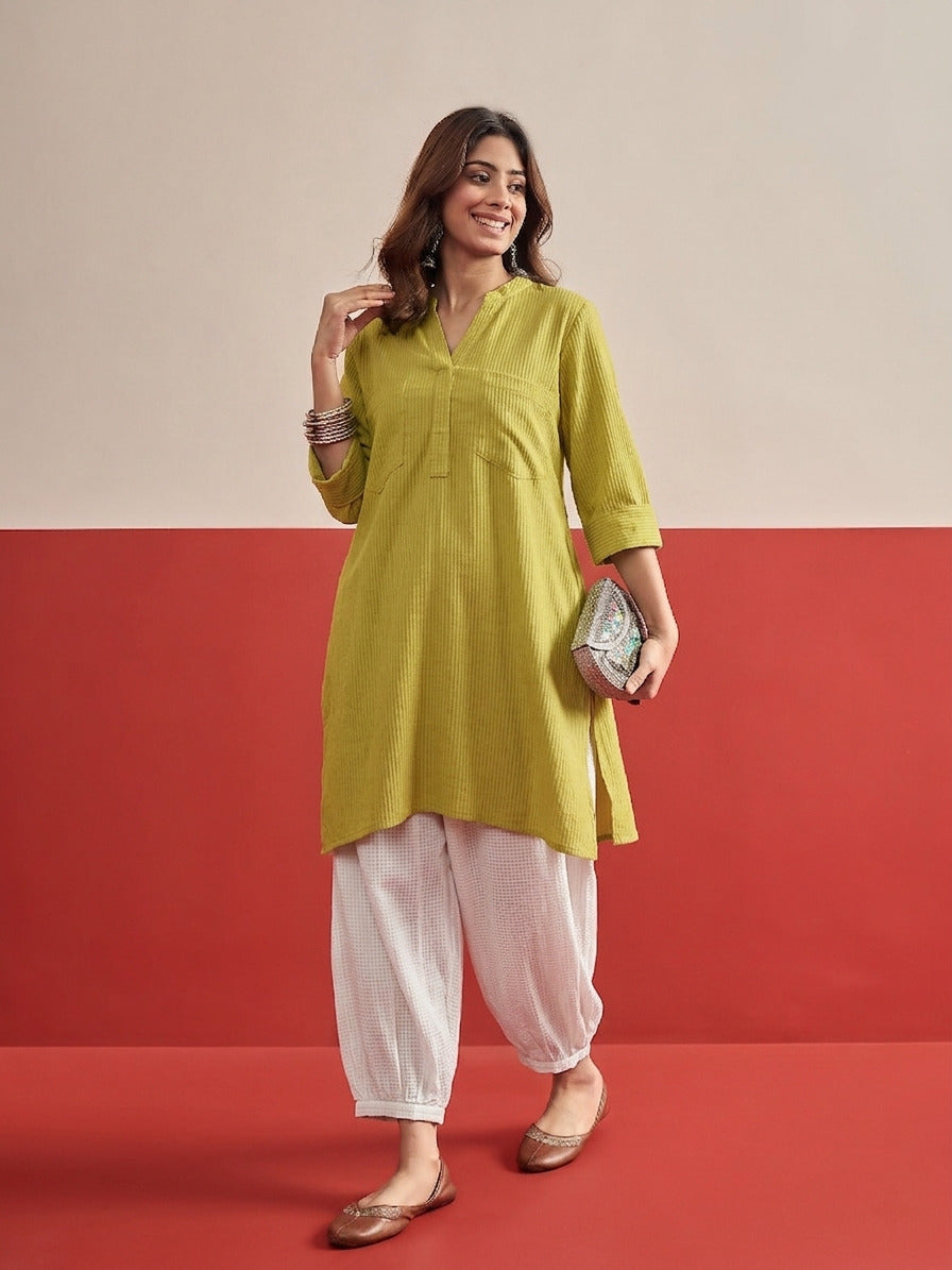 Lime Kurta White Afghani Salwar Set