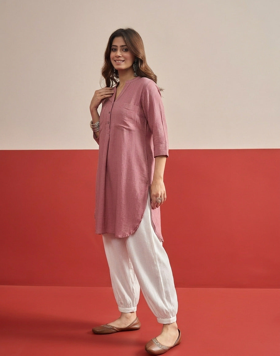 Pink Kurta White Afghani Salwar Set