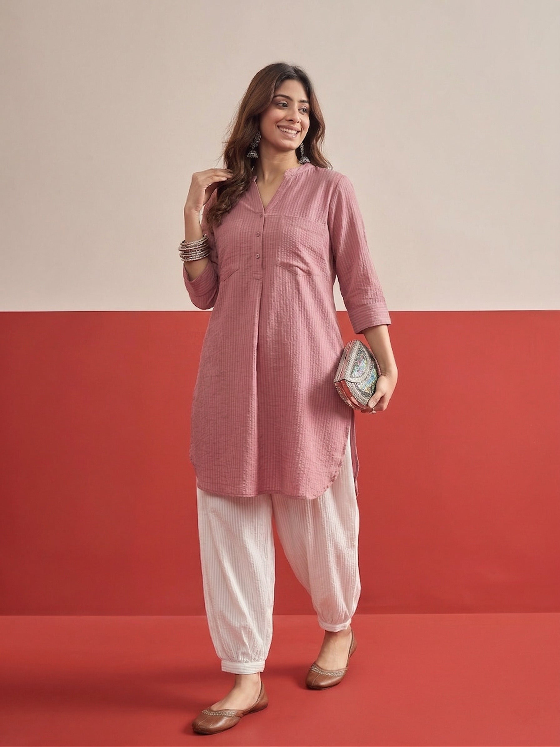 Pink Kurta White Afghani Salwar Set