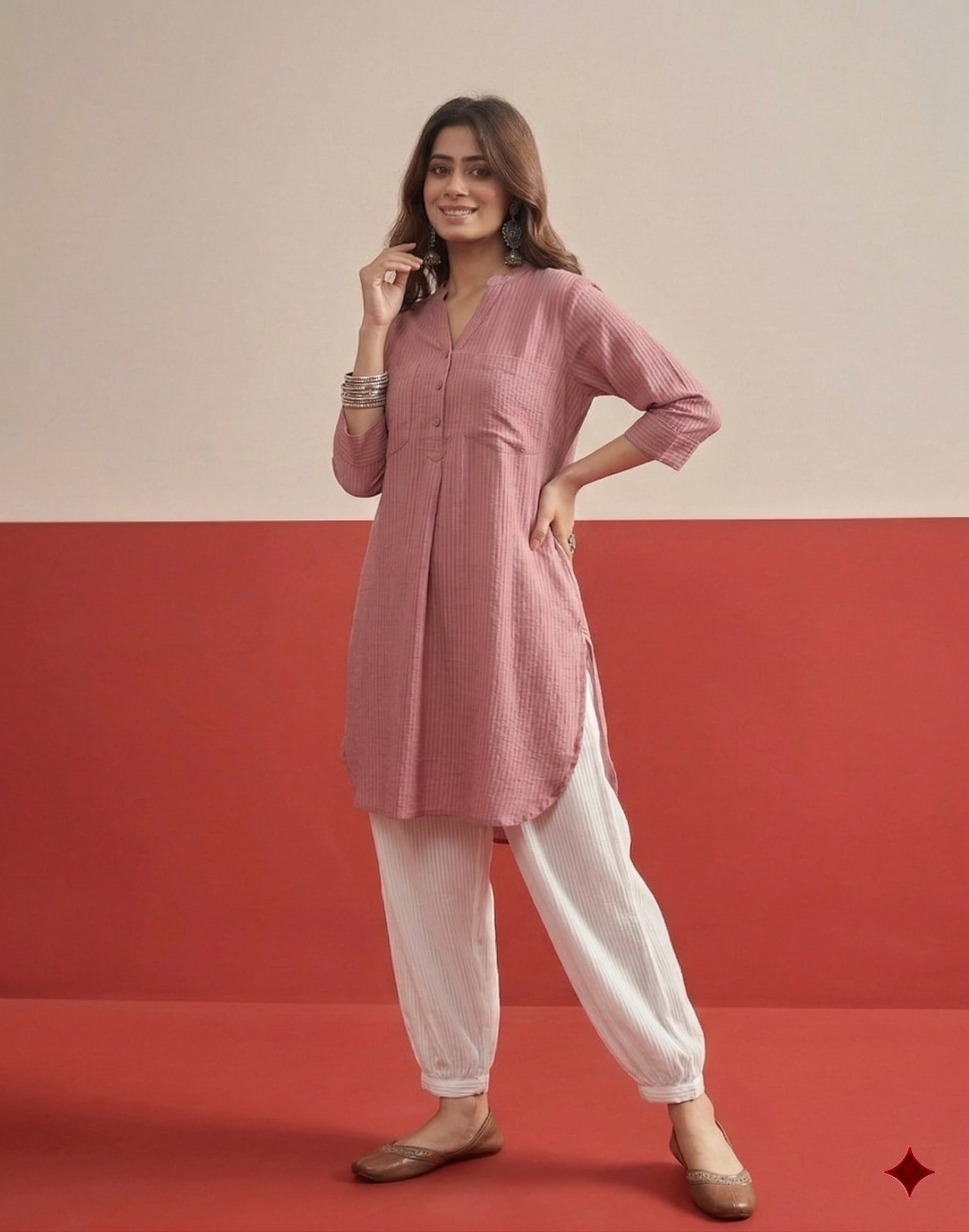 Pink Kurta White Afghani Salwar Set