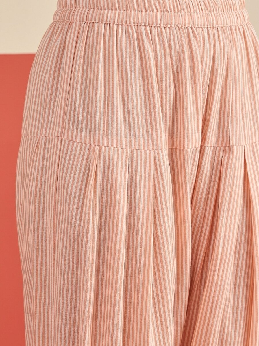 Peach White Stripe Peplum Salwar Set