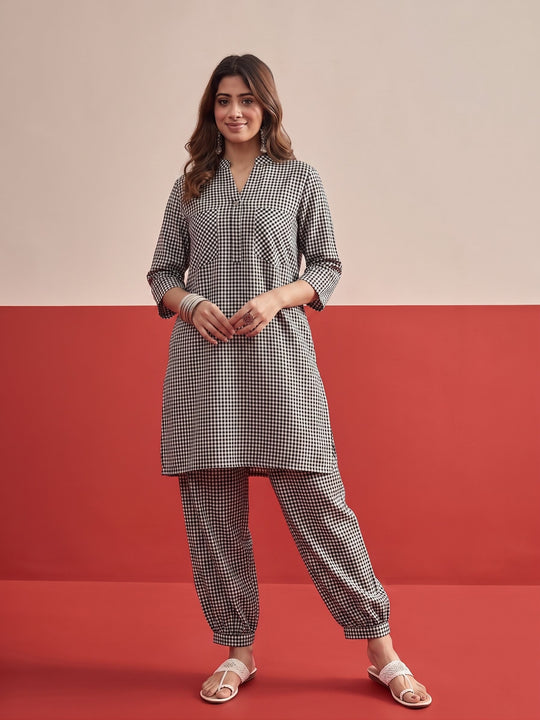 Black Small Check Afghani Set