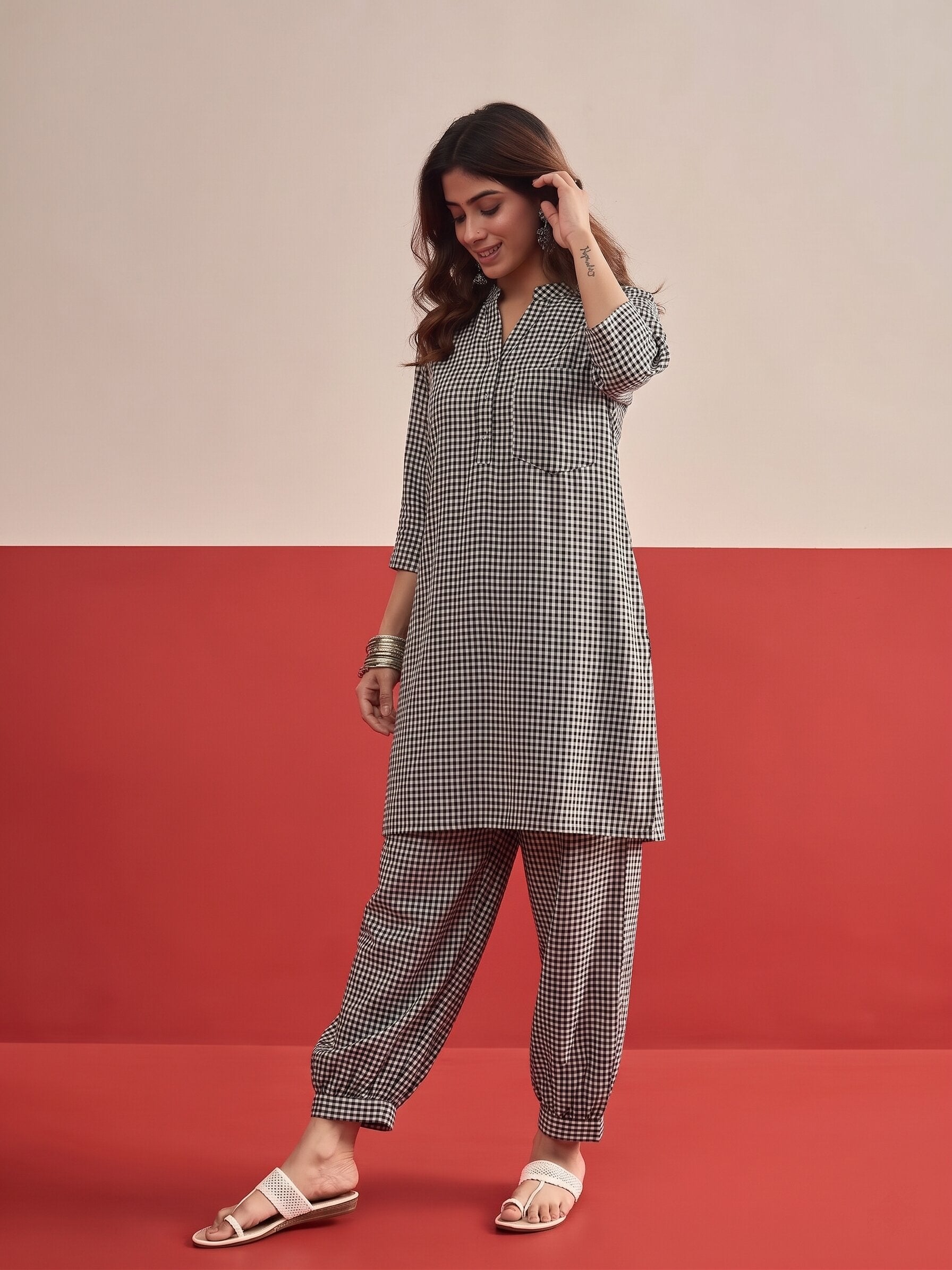 Black Small Check Afghani Set