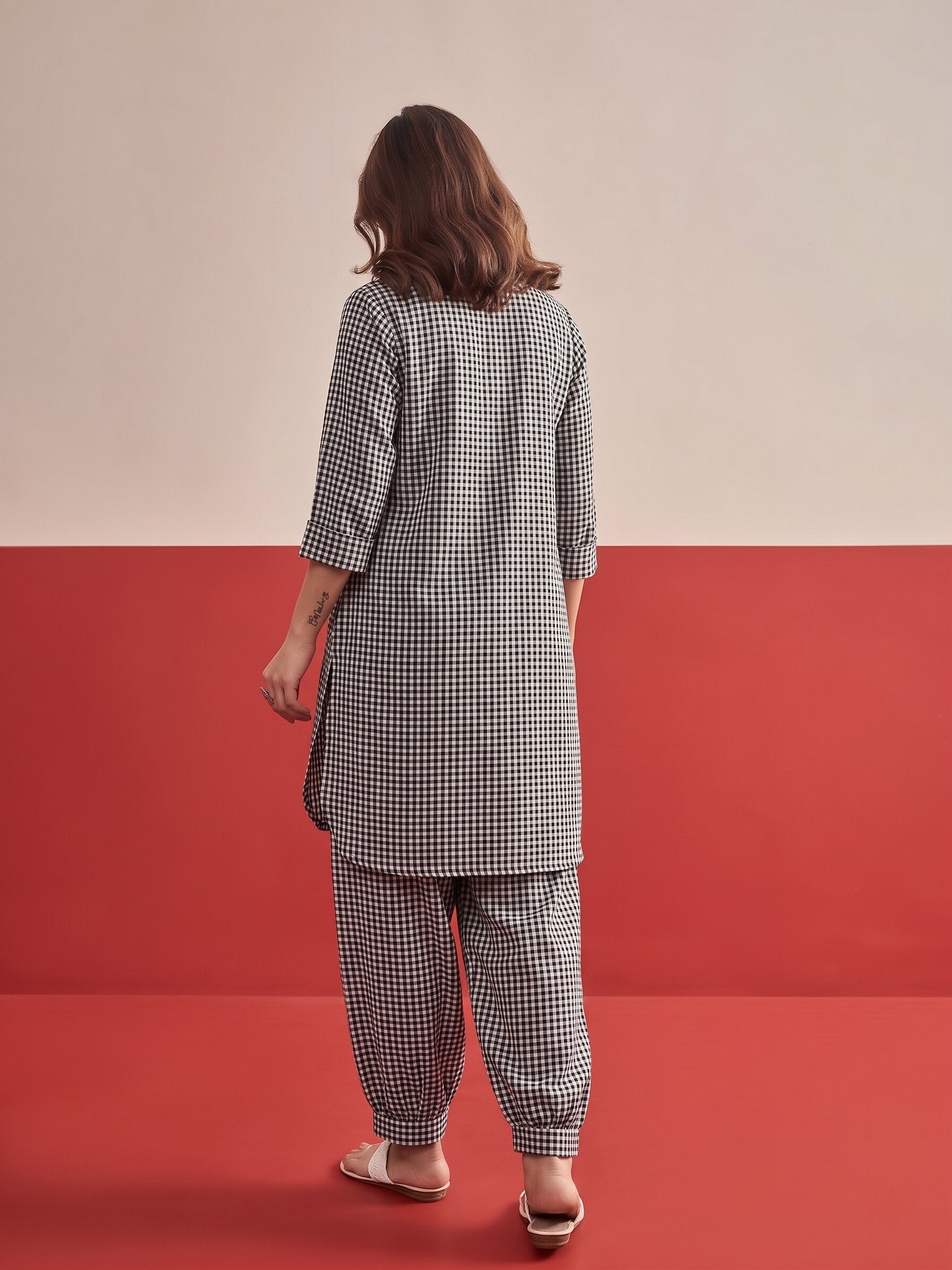 Black Small Check Afghani Set