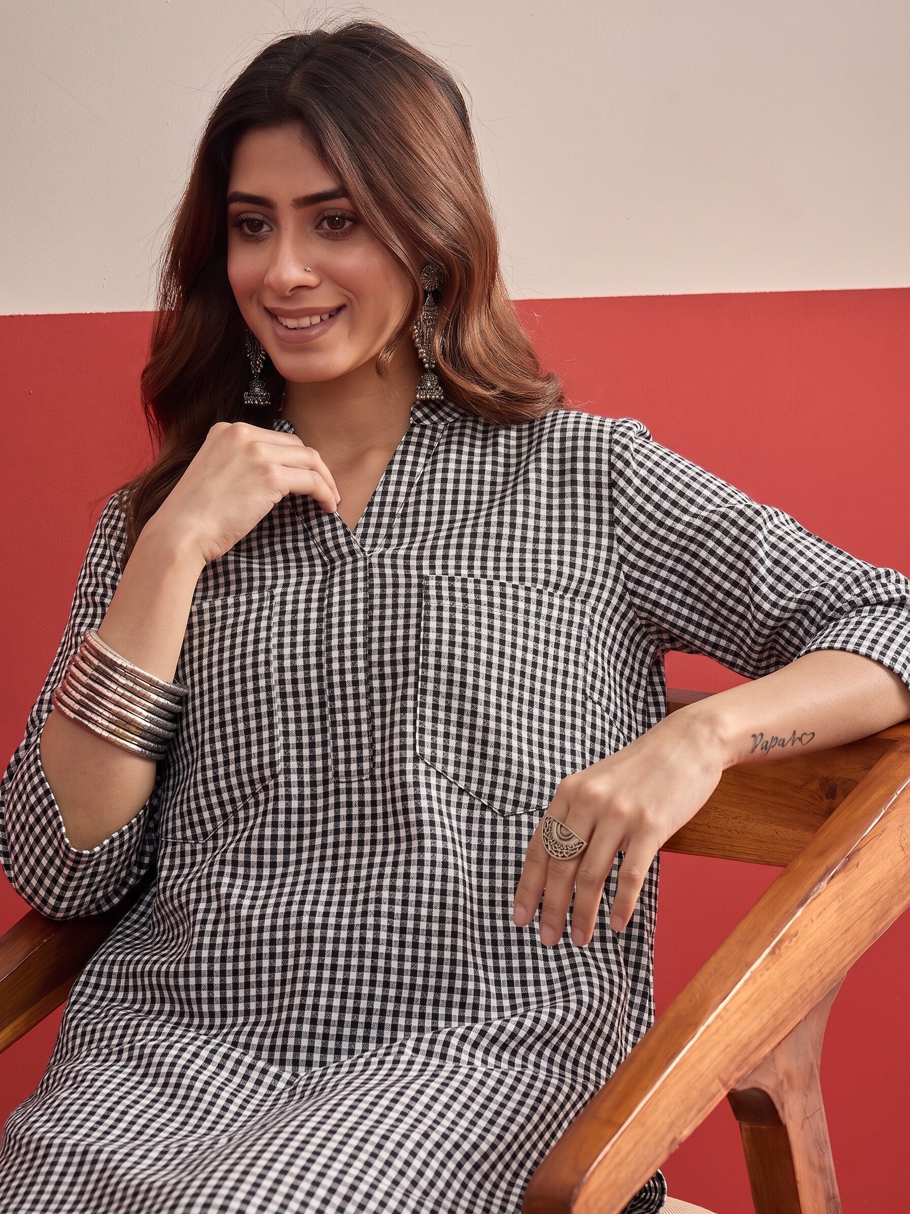 Black Small Check Afghani Set