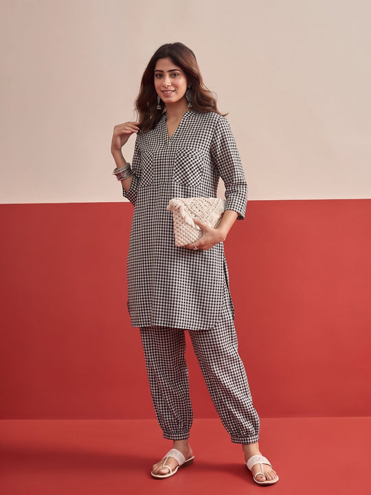 Black Small Check Afghani Set
