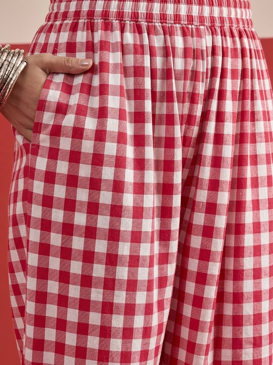 Pink Big Check Afghani Set